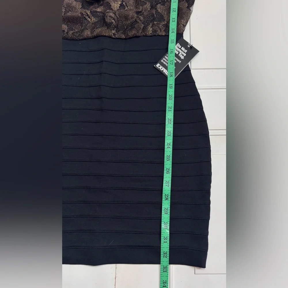 Express NWT Bodycon Black Tan Lace Sleeveless Cocktail Dress Size XS - Picture 5 of 7